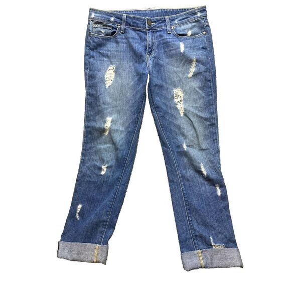 Paige Jeans Womens 33x25 Blue Denim Jimmy Jimmy Skinny Distressed‎ Cuffed Ladies - Picture 1 of 16